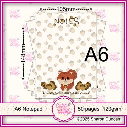 The Nutty Nook A6 Notepad - 50 sheets un-coated 120 gsm paper