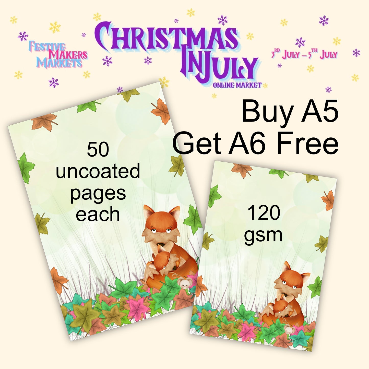 BOGOF Adorable Autumn Fox A5 Notepad - Get A6 Notepad FREE