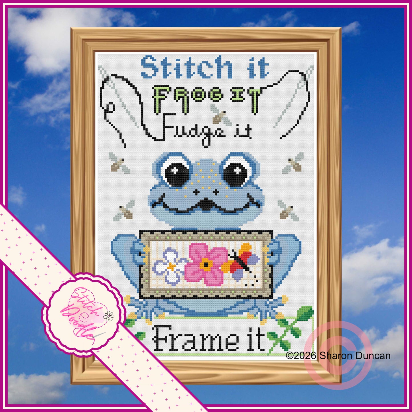 Frog it Fudge it - Comical cross stitch chart - PDF and Patternkeeper - 4 colourways included