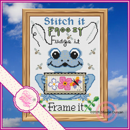 Frog it Fudge it - Comical cross stitch chart - PDF and Patternkeeper - 4 colourways included