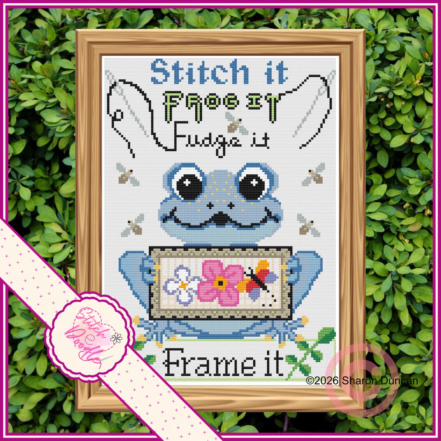 Frog it Fudge it - Comical cross stitch chart - PDF and Patternkeeper - 4 colourways included