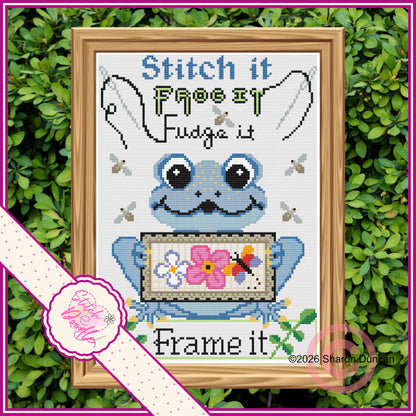 Frog it Fudge it - Comical cross stitch chart - PDF and Patternkeeper - 4 colourways included