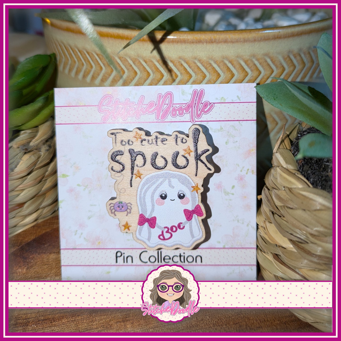 Boo Collectible Wooden Pin - Too Cute To Spook