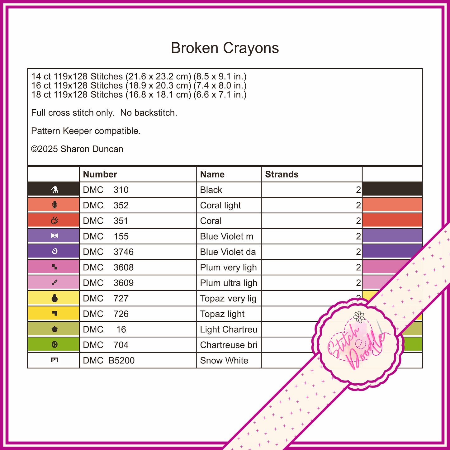 Cross Stitch Chart - Broken Crayons Still Colour - Digital Download