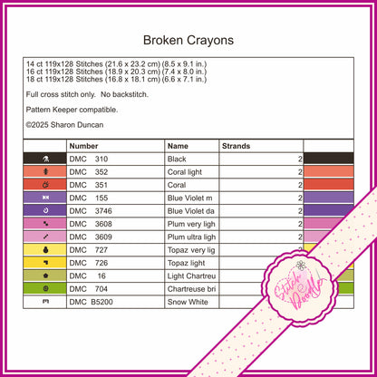 Cross Stitch Chart - Broken Crayons Still Colour - Digital Download