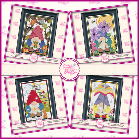 Cross Stitch Charts - Four Seasons Gnomes - Digital Download - 4 charts