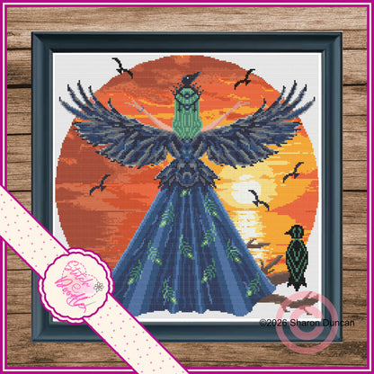 Twilight Raven - Shaped Cross Stitch - Digital Download
