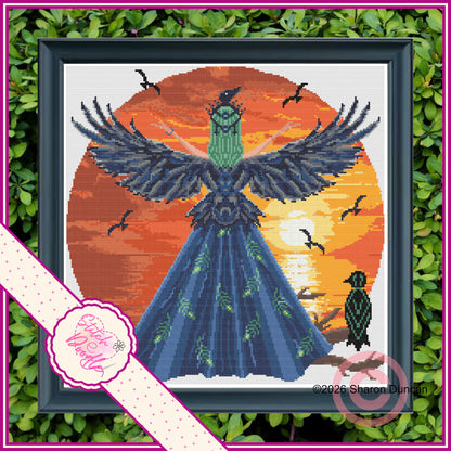Twilight Raven - Shaped Cross Stitch - Digital Download