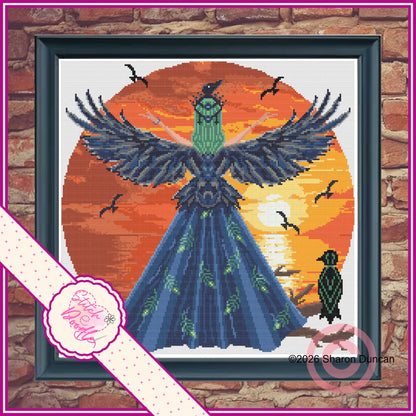 Twilight Raven - Shaped Cross Stitch - Digital Download