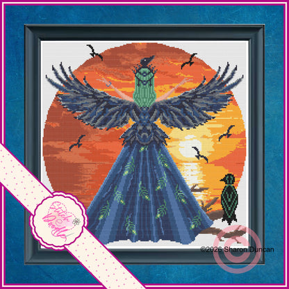 Twilight Raven - Shaped Cross Stitch - Digital Download