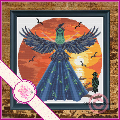 Twilight Raven - Shaped Cross Stitch - Digital Download