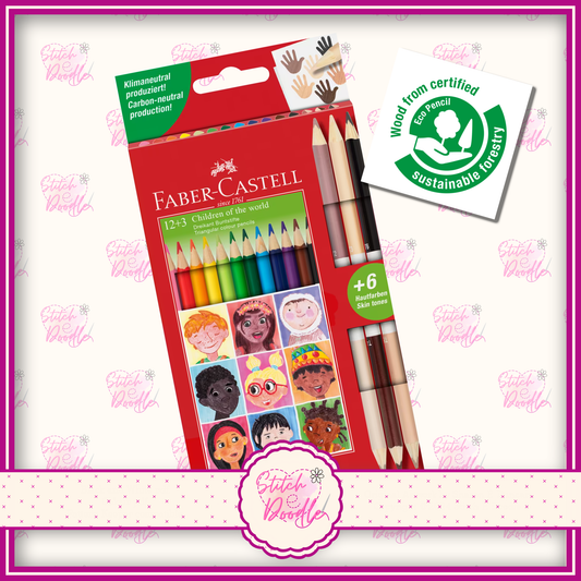 Faber-Castell - Colouring Pencils Assorted Pack of 15 = 12+3 with skin tones