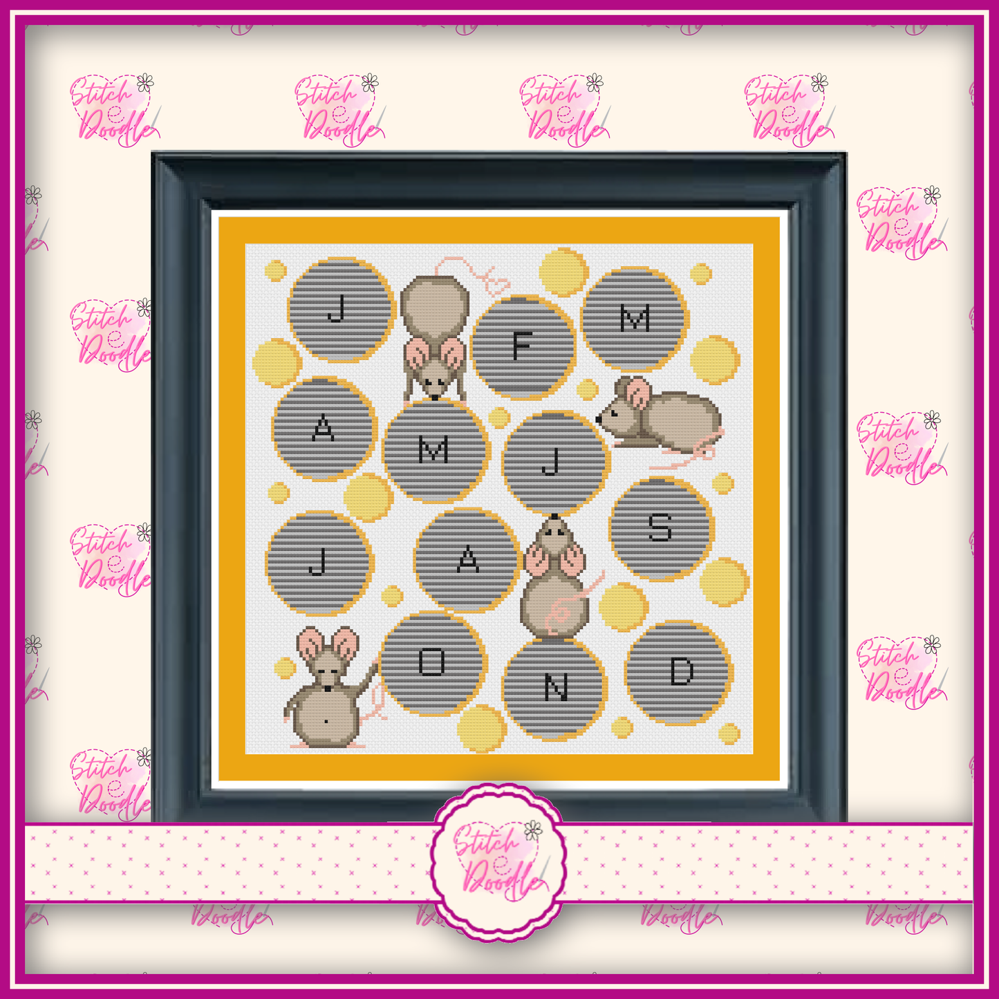 Cheesy Mouse Temperature Chart. Includes printable temperature tracker sheet.  DMC floss.  Cross Stitch Pattern.  PDF and Pattern Keeper.