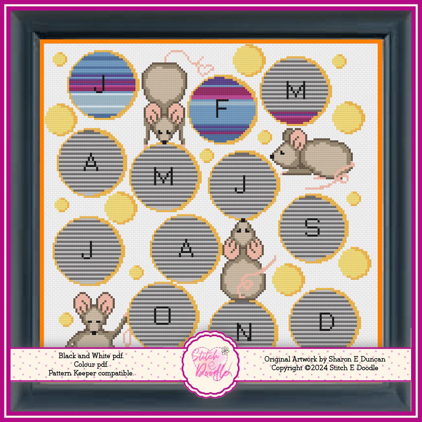 Cheesy Mouse Temperature Sampler 365 days of stitching - Digital Download