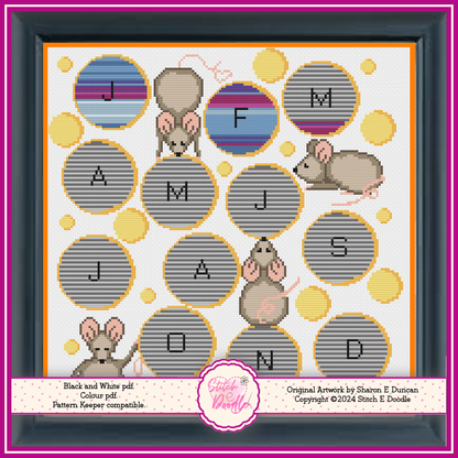 Cheesy Mouse Temperature Sampler 365 days of stitching - Digital Download