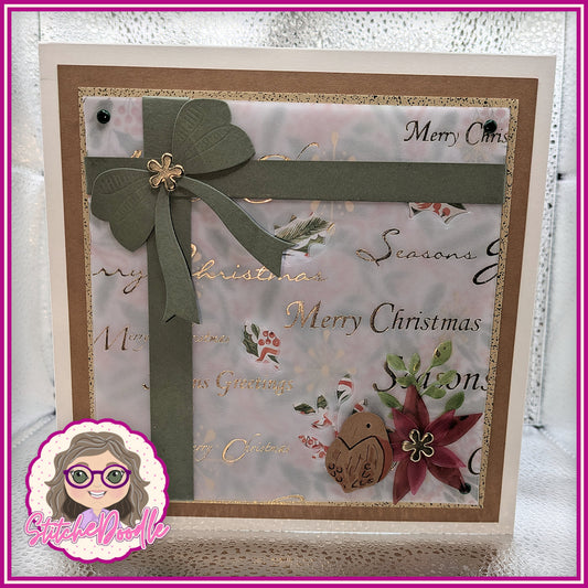 Christmas gift in Green /Gold Handmade Christmas with embellishments - Large 7" x 7" card and envelope (GG)