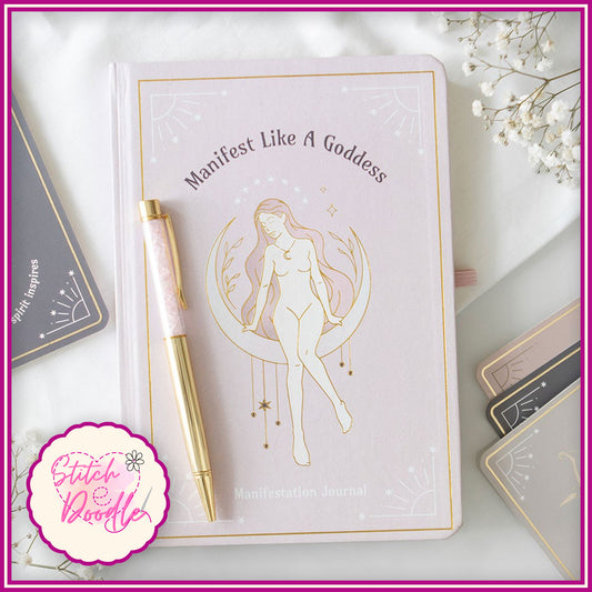 A5 Crystal Journal - Manifest Like a Goddess Journal with Rose Quartz Pen