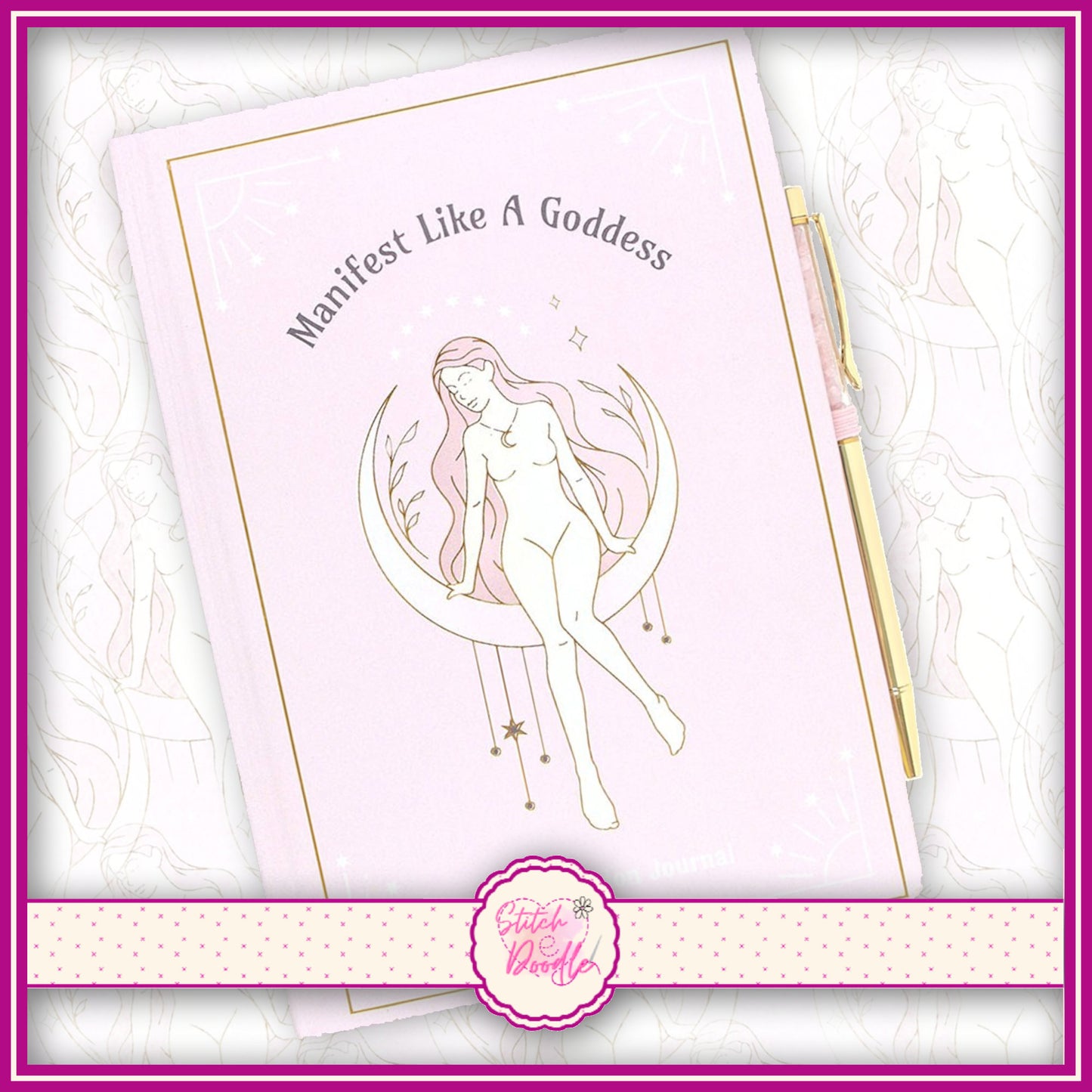 A5 Crystal Journal - Manifest Like a Goddess Journal with Rose Quartz Pen