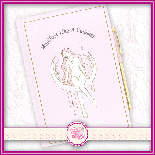 A5 Crystal Journal - Manifest Like a Goddess Journal with Rose Quartz Pen