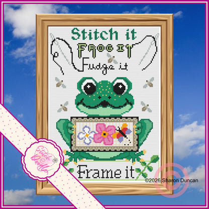 Frog it Fudge it - Comical cross stitch chart - PDF and Patternkeeper - 4 colourways included