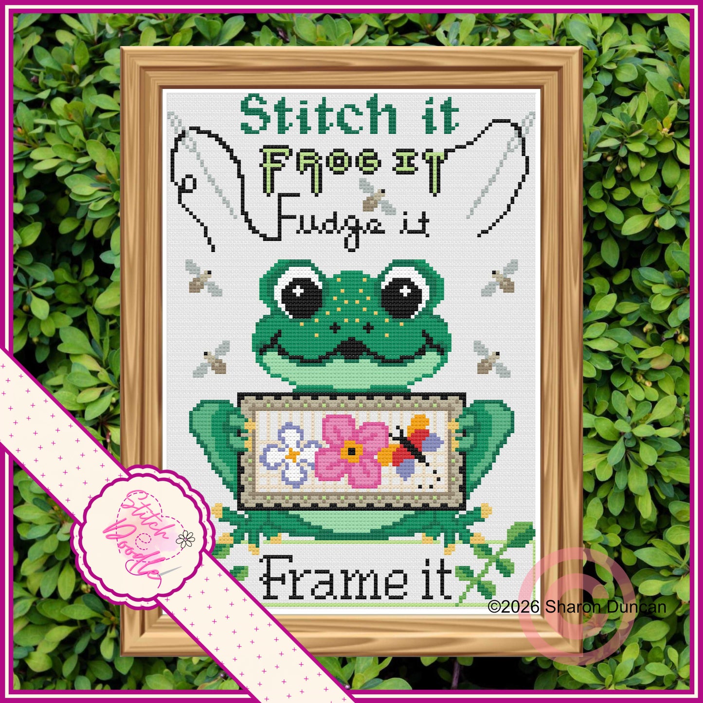 Frog it Fudge it - Comical cross stitch chart - PDF and Patternkeeper - 4 colourways included