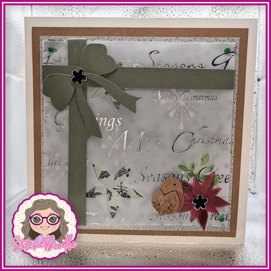 Christmas gift in Green /Silver Handmade Christmas with embellishments - Large 7" x 7" card and envelope (GS)