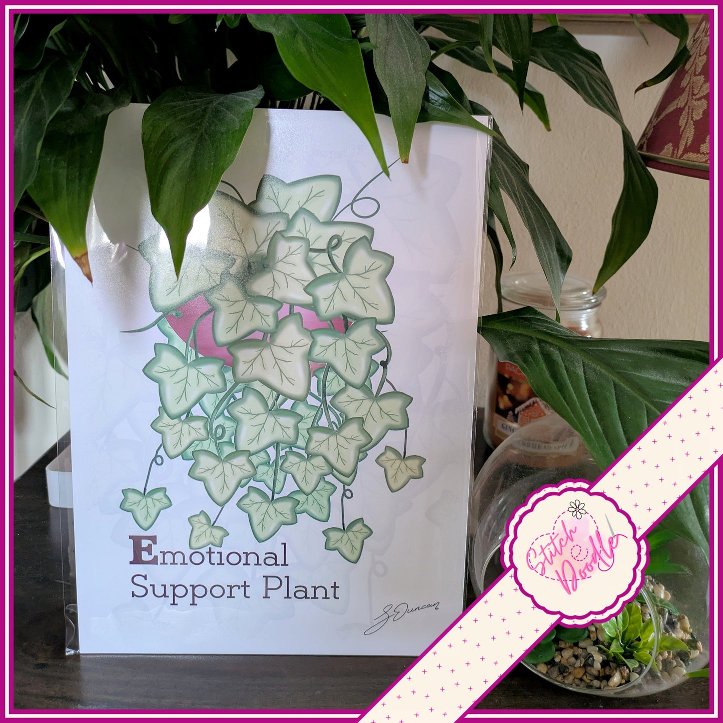 Houseplant Art Print - Ivy - Emotional Support Plant - Vibrant Colours