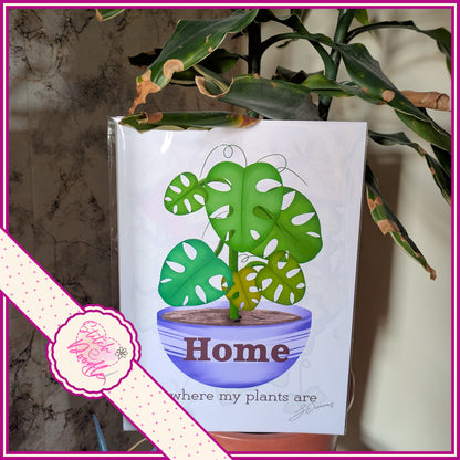 Houseplant Art Print - Chees plant - Home is where my plants are - Vibrant Colours