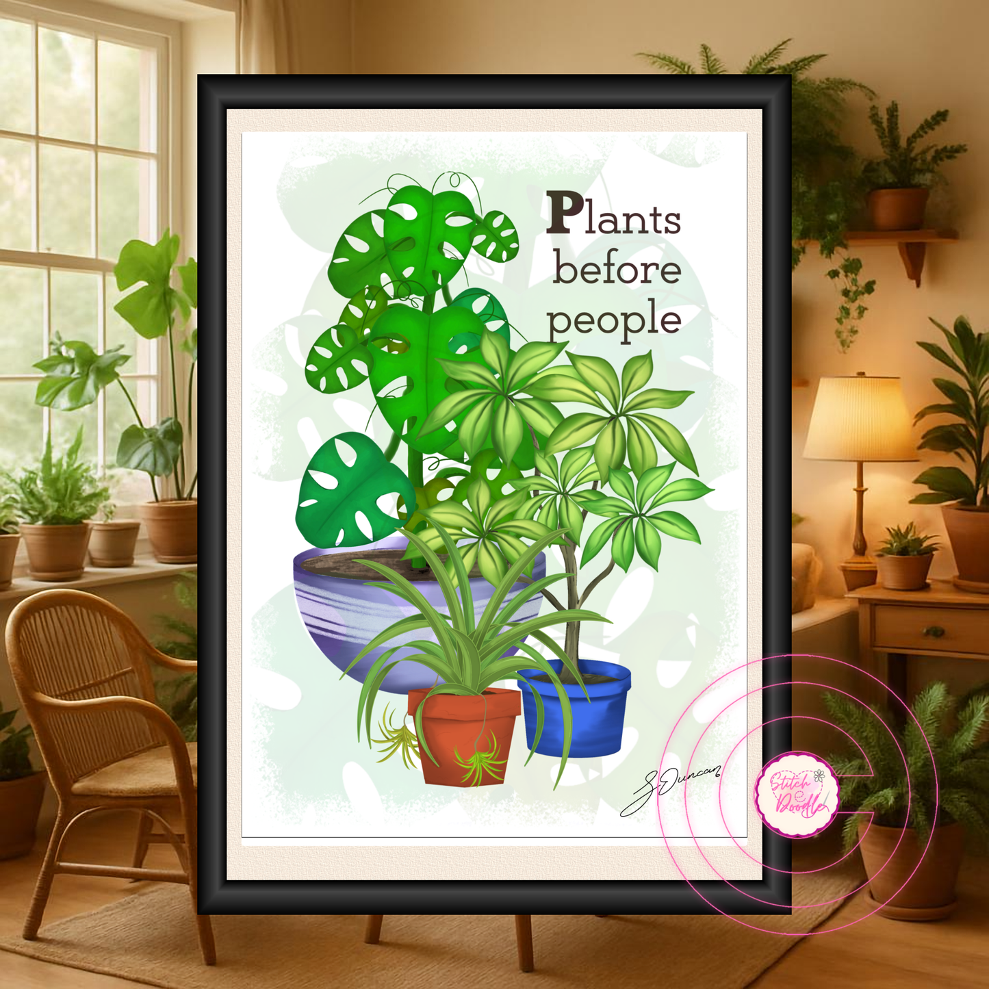 Houseplant Art Print - Cheese, Spider, Umbrella plants - Plants before people - Vibrant Colours