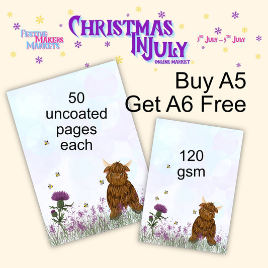 BOGOF Hamish the Highland Cow A5 Notepad - Get A6 Notepad FREE