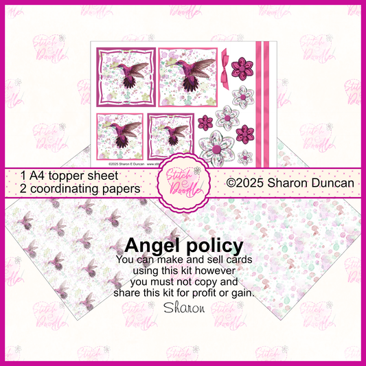 Paint splatter Hummingbird toppers and flowers.  Pink.  3 x A4 printable pages.  Digital Download.