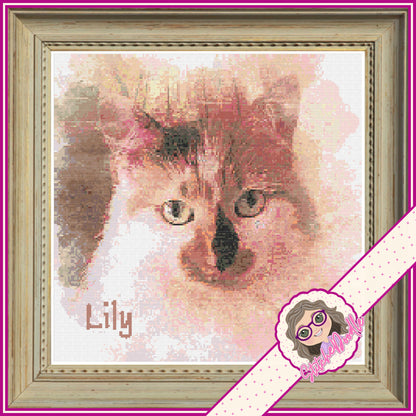 Customised Cross Stitch Pet Portraits.  Available in Full Colour, Sepia or BW.  PDF and Patternkeeper