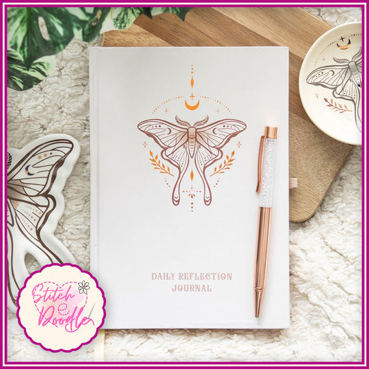 A5 Crystal Journal - Luna Moth Daily Reflection Journal with Clear Quartz Pen
