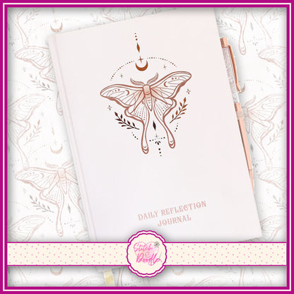 A5 Crystal Journal - Luna Moth Daily Reflection Journal with Clear Quartz Pen