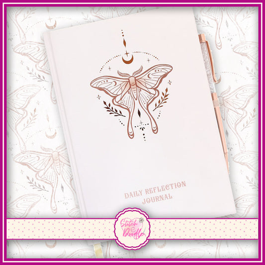 A5 Crystal Journal - Luna Moth Daily Reflection Journal with Clear Quartz Pen
