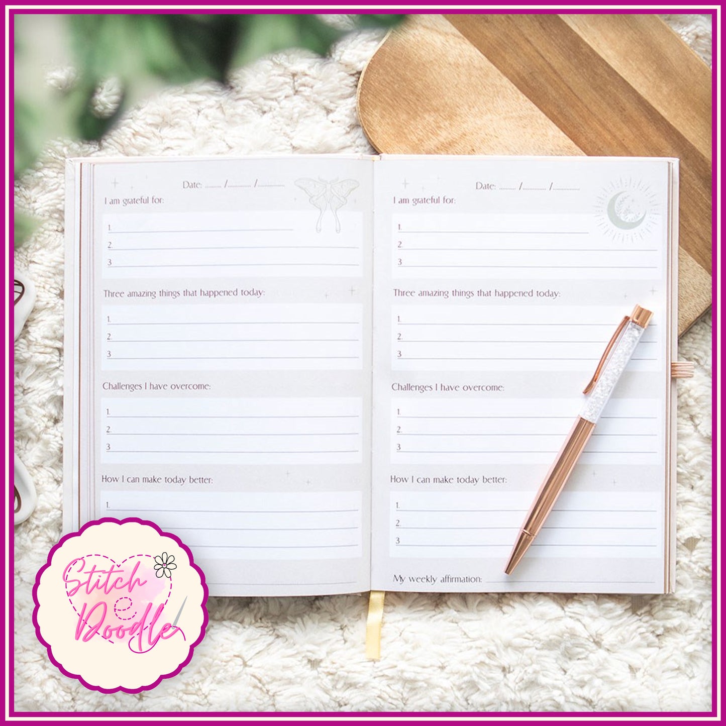 A5 Crystal Journal - Luna Moth Daily Reflection Journal with Clear Quartz Pen