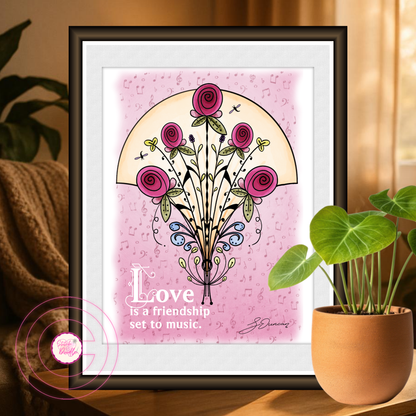 Thoughtful Art Print - Love is a Friendship Set to Music - Nouveau Rose Bouquet