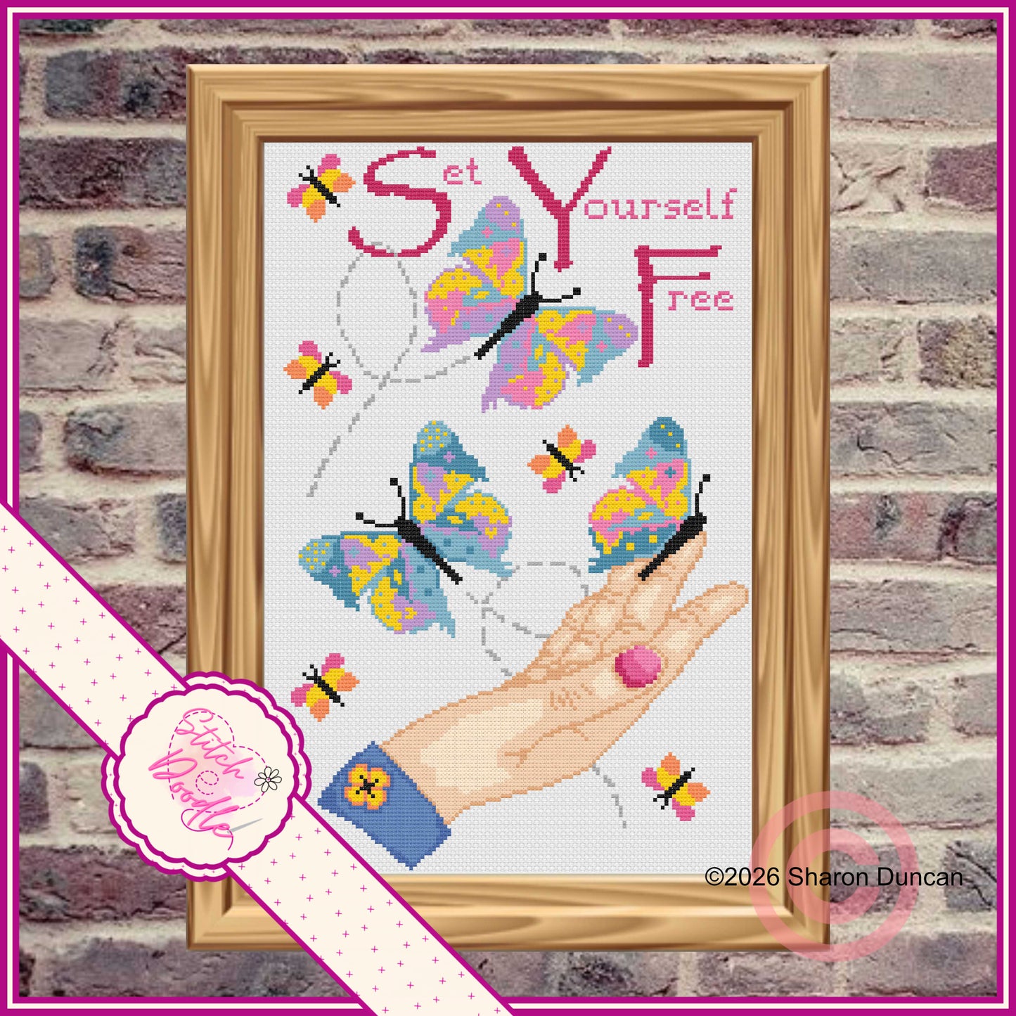 Set Yourself Free Cross Stitch Chart - alternative skin tones - Digital Download