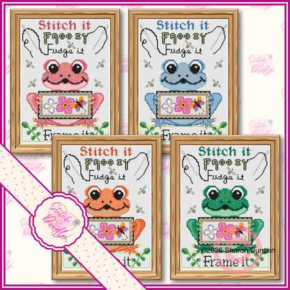 Frog it Fudge it - Comical cross stitch chart - PDF and Patternkeeper - 4 colourways included