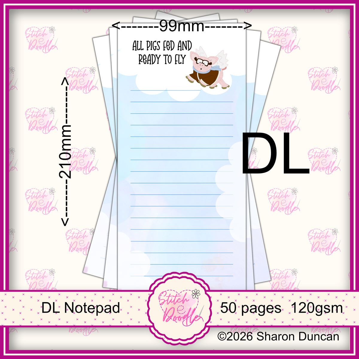 All pigs fed and ready to fly Notepad - 50 sheets un-coated 120 gsm paper