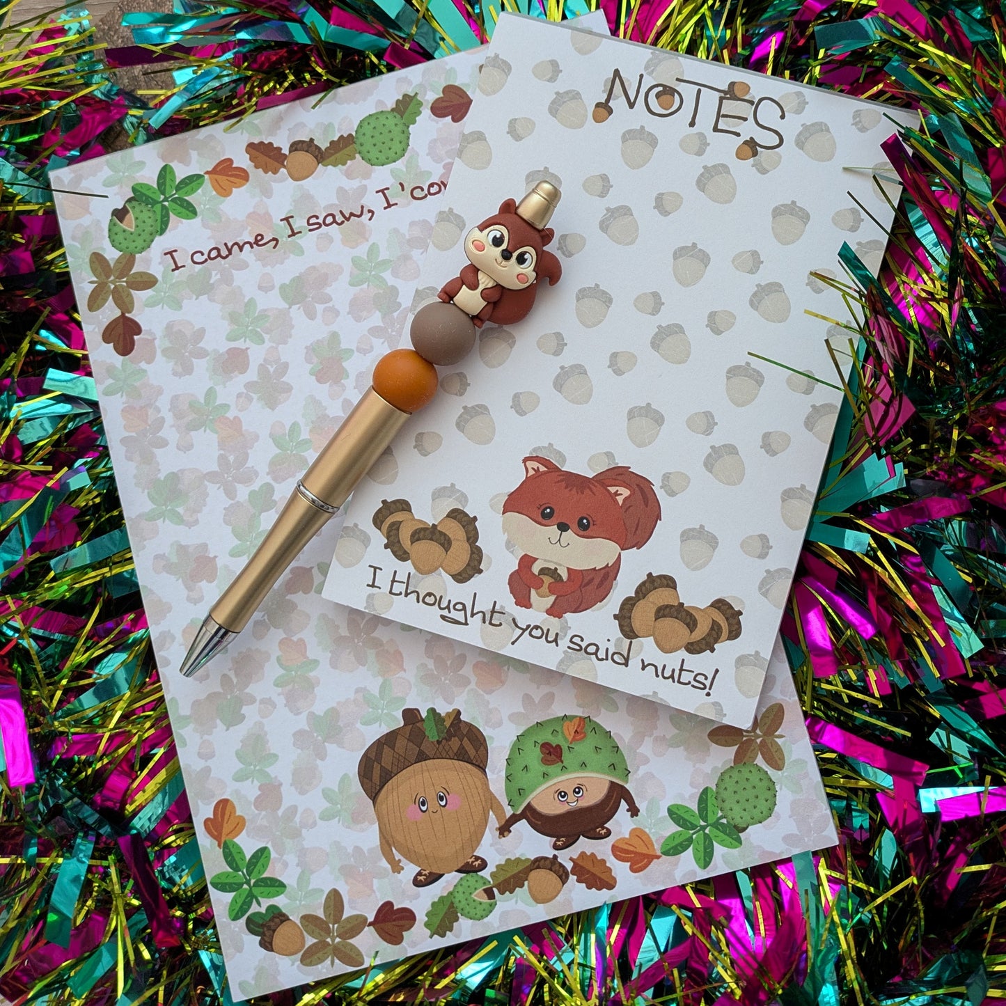 Nutty Nook - Notepads and Handmade Beaded Pen stationery set