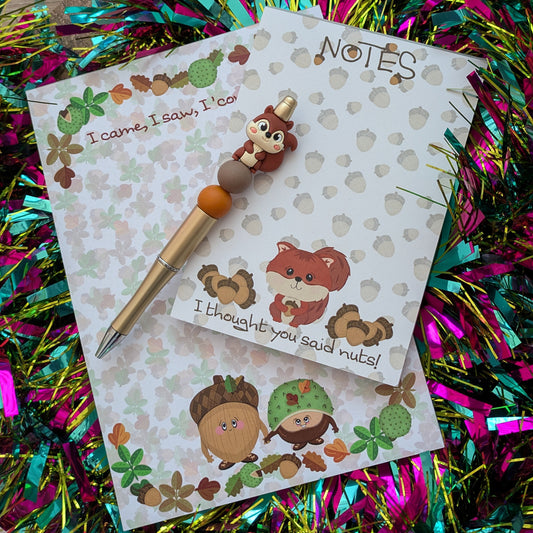 Nutty Nook - Notepads and Handmade Beaded Pen stationery set