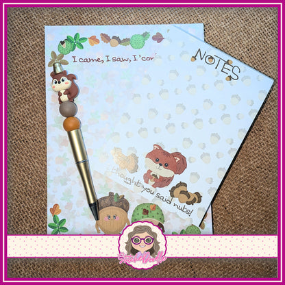 Nutty Nook - Notepads and Handmade Beaded Pen stationery set