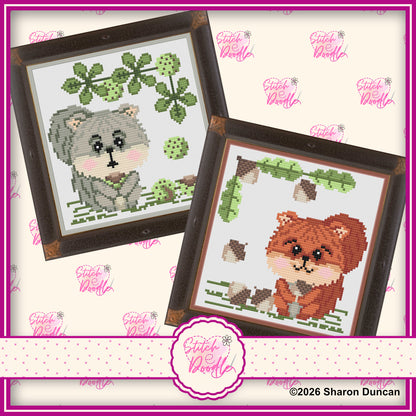 Nutty Nook Set of 2 Cross Stitch Charts Oakley and Nutkin - 120gsm Paper Chart Pack