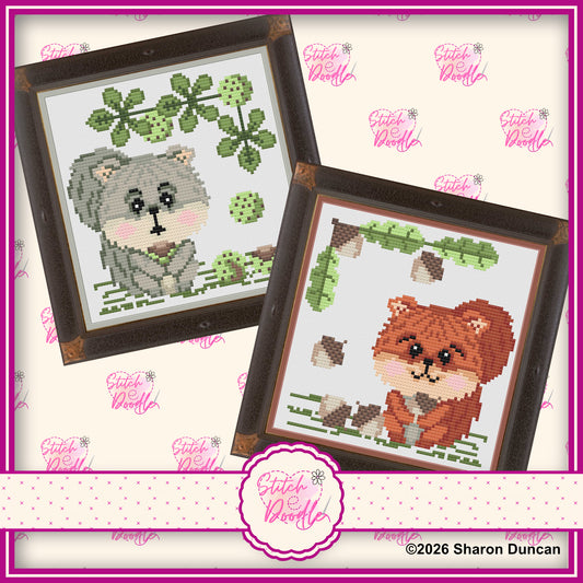 Nutty Nook Set of 2 Cross Stitch Charts Oakley and Nutkin - 120gsm Paper Chart Pack