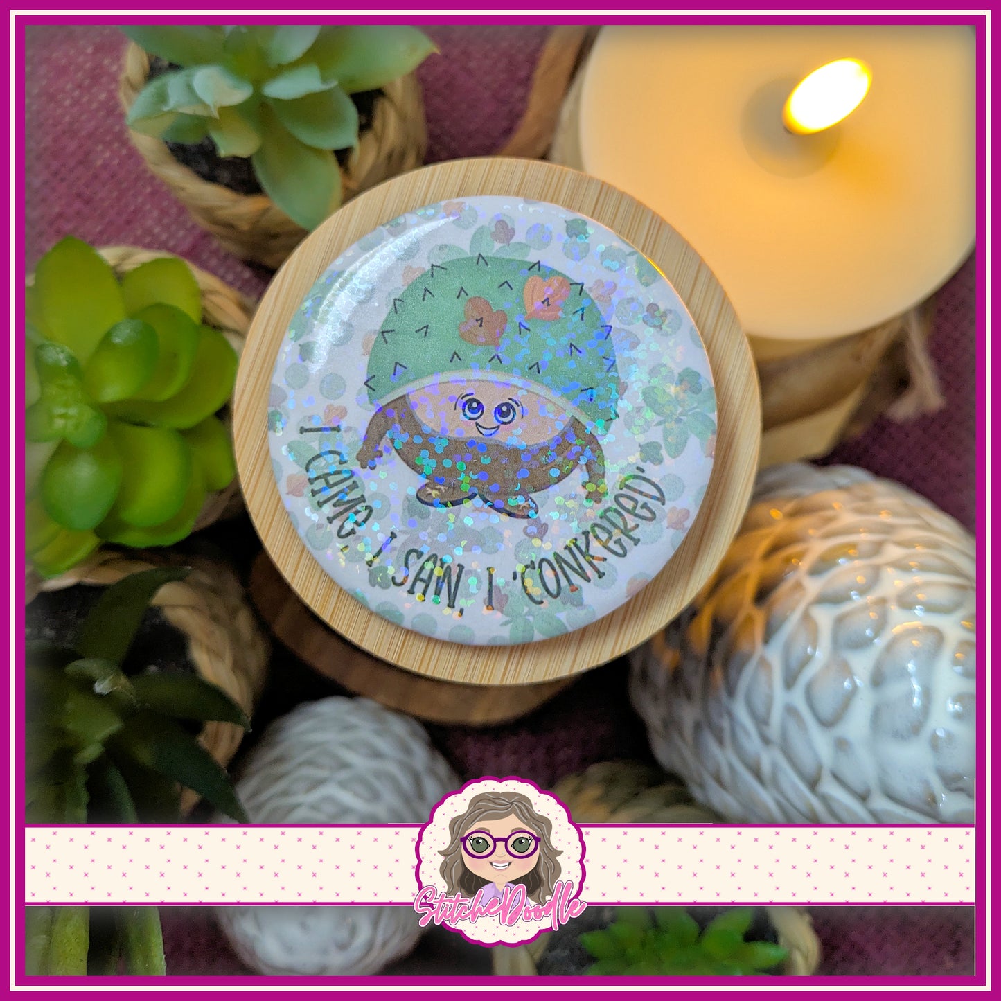 6 Nutty Nook 58mm Pin Badges, Holographic Button Badge Collection