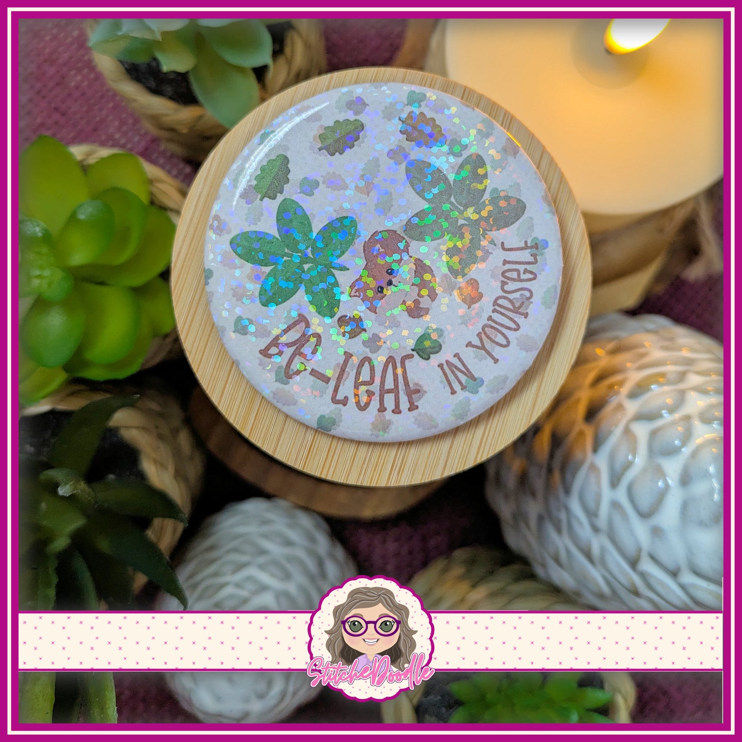 6 Nutty Nook 58mm Pin Badges, Holographic Button Badge Collection