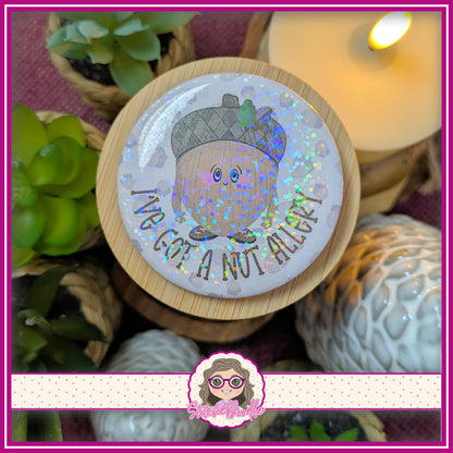 6 Nutty Nook 58mm Pin Badges, Holographic Button Badge Collection
