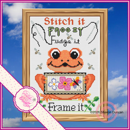 Frog it Fudge it - Comical cross stitch chart - PDF and Patternkeeper - 4 colourways included