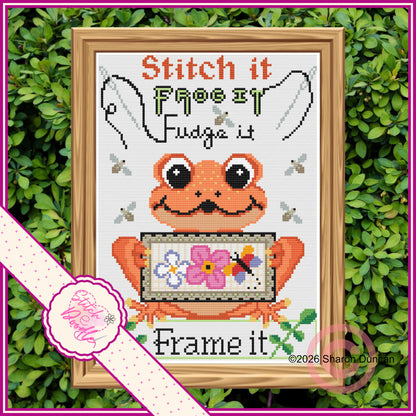 Frog it Fudge it - Comical cross stitch chart - PDF and Patternkeeper - 4 colourways included